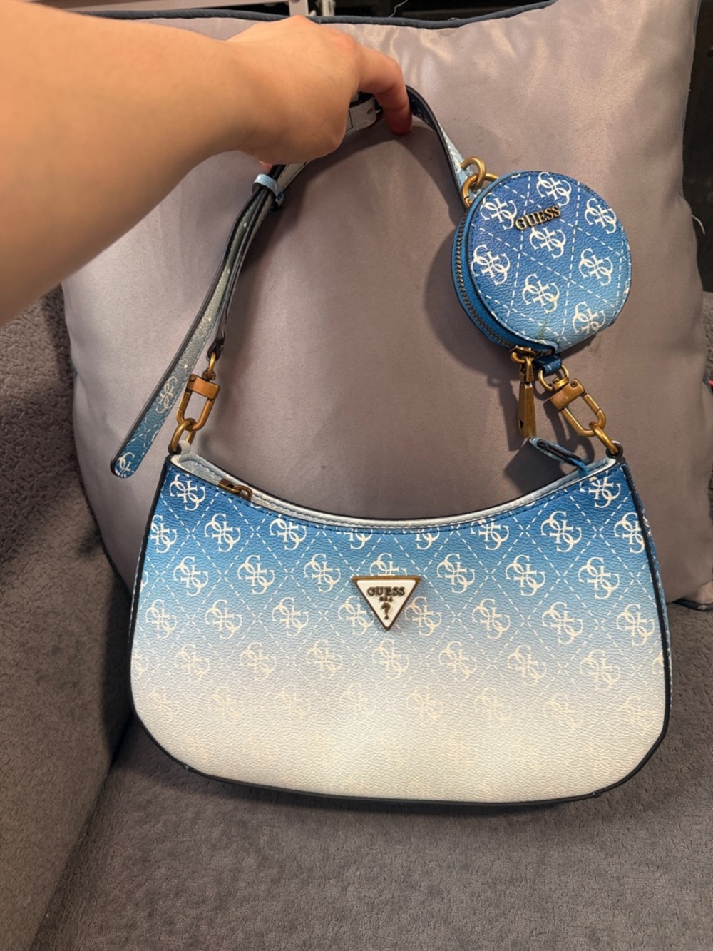 GUESS Blue Ombre Shoulder Bag with Detachable Coin Pouch
